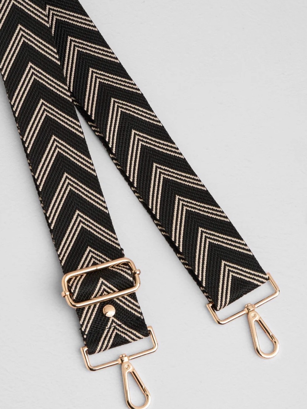 Pom Pom London Black White Chevron Adjustable Bag Strap Gold Hardware